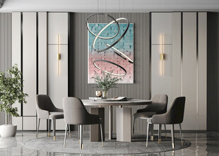 现代简约极简风格餐厅圆桌餐边柜