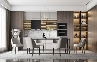 现代简约极简风格餐厅圆桌餐边柜