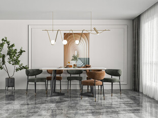 现代简约极简风格餐厅圆桌餐边柜