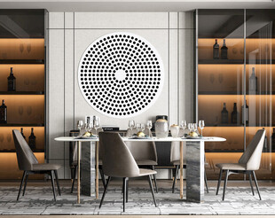 现代简约极简风格餐厅圆桌餐边柜