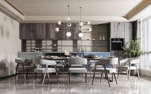 现代简约极简风格餐厅圆桌餐边柜