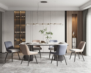 现代简约极简风格餐厅圆桌餐边柜