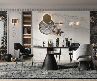 现代简约极简风格餐厅圆桌餐边柜