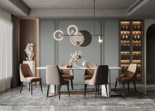 现代简约极简风格餐厅圆桌餐边柜