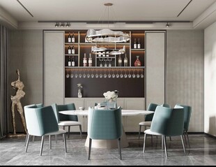 现代简约极简风格餐厅圆桌餐边柜