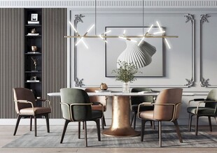 现代简约极简风格餐厅圆桌餐边柜