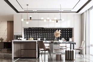 现代简约极简风格餐厅圆桌餐边柜