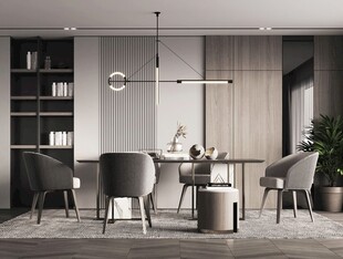 现代简约极简风格餐厅圆桌餐边柜