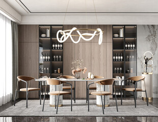 现代简约极简风格餐厅圆桌餐边柜