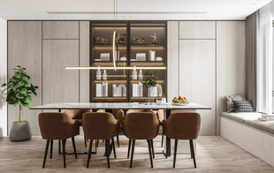 现代简约极简风格餐厅圆桌餐边柜