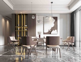 现代简约极简风格餐厅圆桌餐边柜