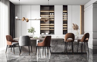 现代简约极简风格餐厅圆桌餐边柜