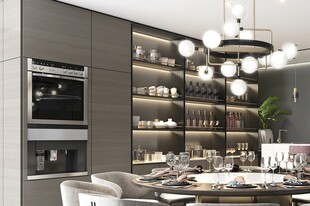 现代简约极简风格餐厅圆桌餐边柜