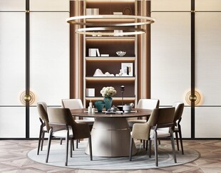 现代简约极简风格餐厅圆桌餐边柜