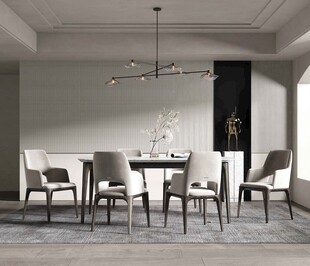 现代简约极简风格餐厅圆桌餐边柜