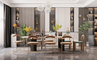 现代简约极简风格餐厅圆桌餐边柜