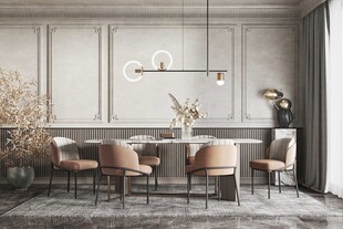 现代简约极简风格餐厅圆桌餐边柜