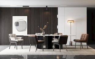 现代简约极简风格餐厅圆桌餐边柜