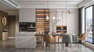 现代简约极简风格餐厅圆桌餐边柜