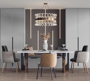 现代简约极简风格餐厅圆桌餐边柜