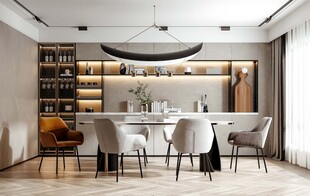 现代简约极简风格餐厅圆桌餐边柜