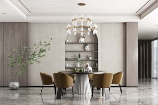 现代简约极简风格餐厅圆桌餐边柜