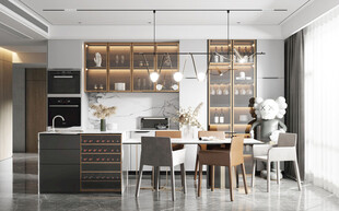 现代简约极简风格餐厅圆桌餐边柜