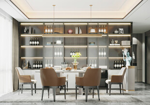 现代简约极简风格餐厅圆桌餐边柜