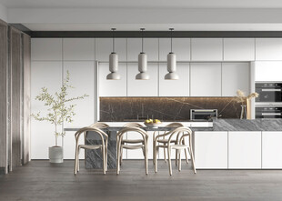 现代简约极简风格餐厅圆桌餐边柜