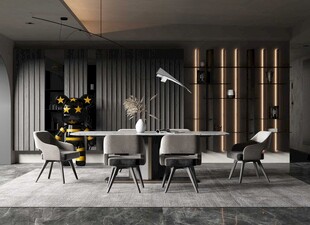 现代简约极简风格餐厅圆桌餐边柜