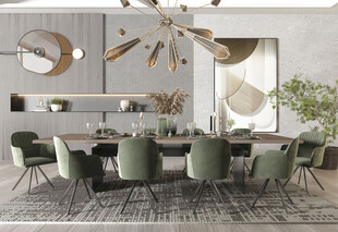 现代简约极简风格餐厅圆桌餐边柜