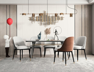 现代简约极简风格餐厅圆桌餐边柜