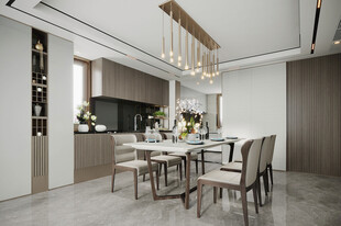 现代简约极简风格餐厅圆桌餐边柜