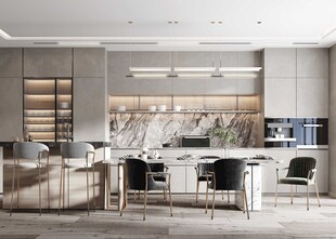 现代简约极简风格餐厅圆桌餐边柜