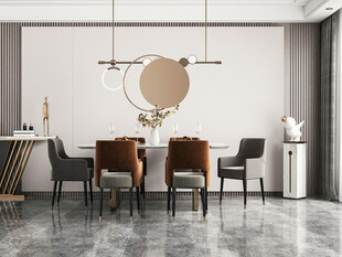 现代简约极简风格餐厅圆桌餐边柜