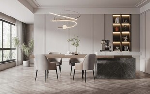 现代简约极简风格餐厅圆桌餐边柜