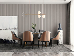 现代简约极简风格餐厅圆桌餐边柜