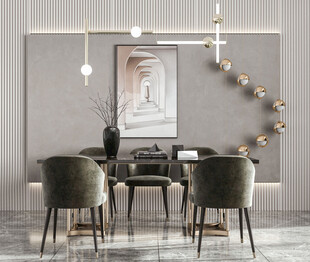 现代简约极简风格餐厅圆桌餐边柜