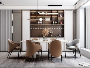 现代简约极简风格餐厅圆桌餐边柜