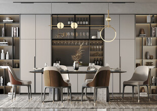 现代简约极简风格餐厅圆桌餐边柜