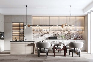 现代简约极简风格餐厅圆桌餐边柜