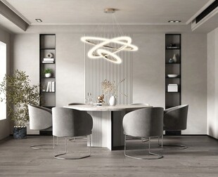 现代简约极简风格餐厅圆桌餐边柜