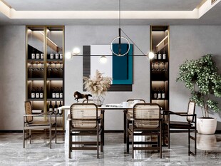 现代简约极简风格餐厅圆桌餐边柜