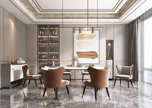 现代简约极简风格餐厅圆桌餐边柜