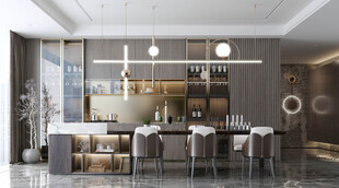 现代简约极简风格餐厅圆桌餐边柜