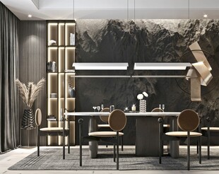 现代简约极简风格餐厅圆桌餐边柜