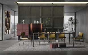 现代简约极简风格餐厅圆桌餐边柜