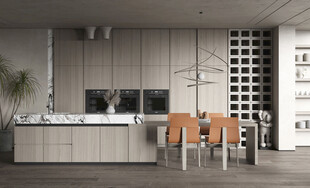 现代简约极简风格餐厅圆桌餐边柜