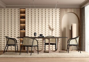 现代简约极简风格餐厅圆桌餐边柜