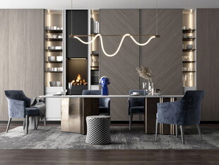 现代简约极简风格餐厅圆桌餐边柜